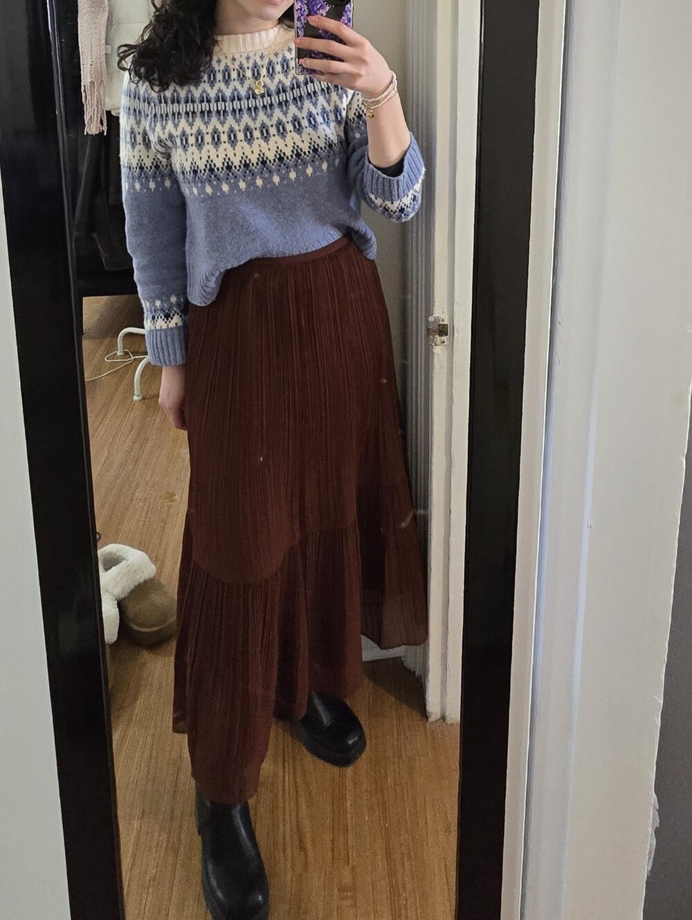 Uniqlo Brown Pleated Maxi Chiffon Skirt